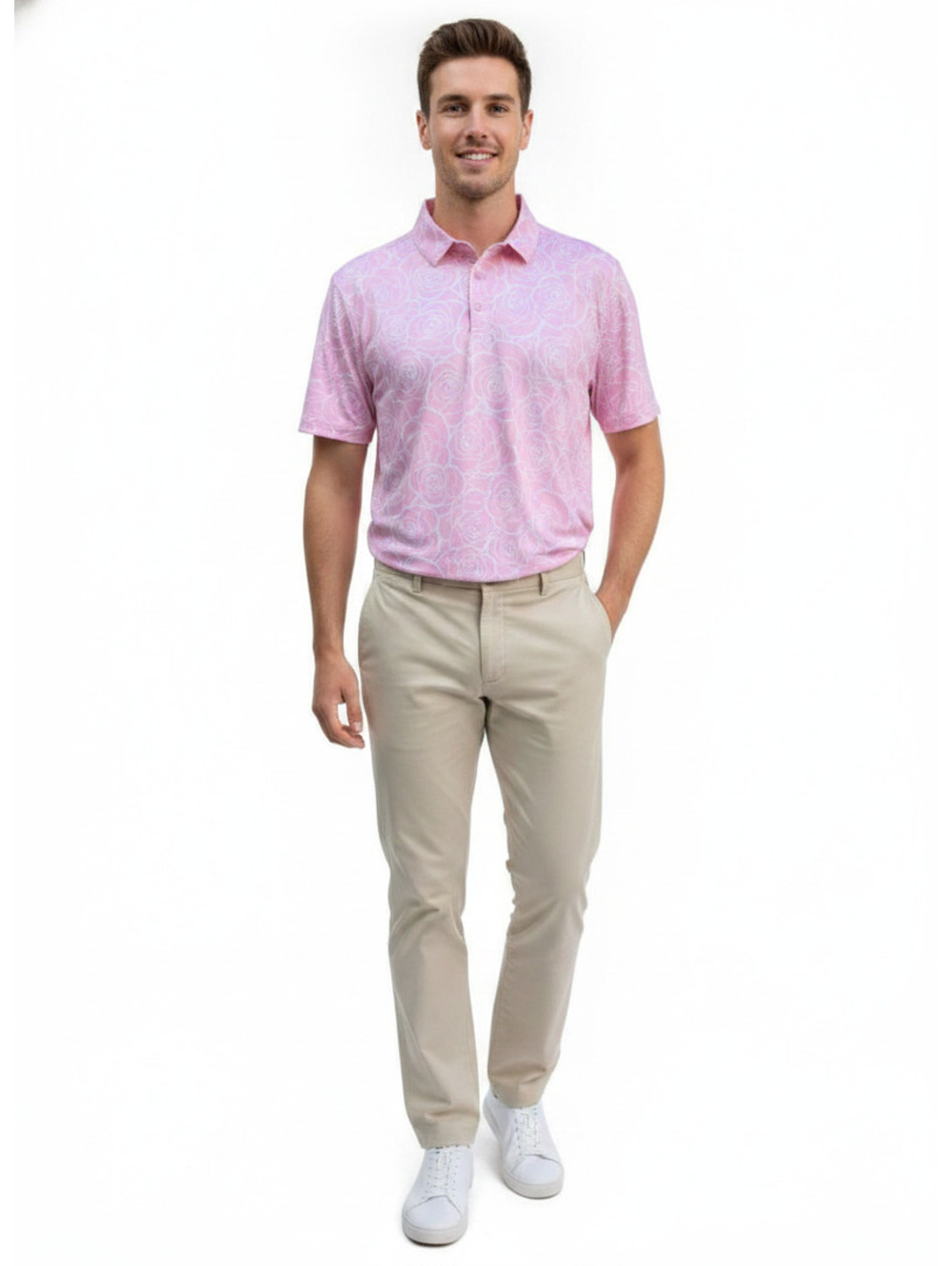Yatta Golf Men's NEW 2XL Pink Rose Pattern Short Sleeve Polo Shirt